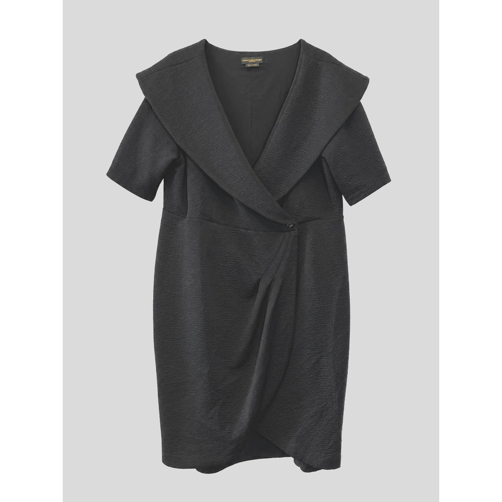 Christian Siriano Lane Bryant Dress Size 20 Black Portrait Collar Wrap Cocktail - Picture 2 of 11